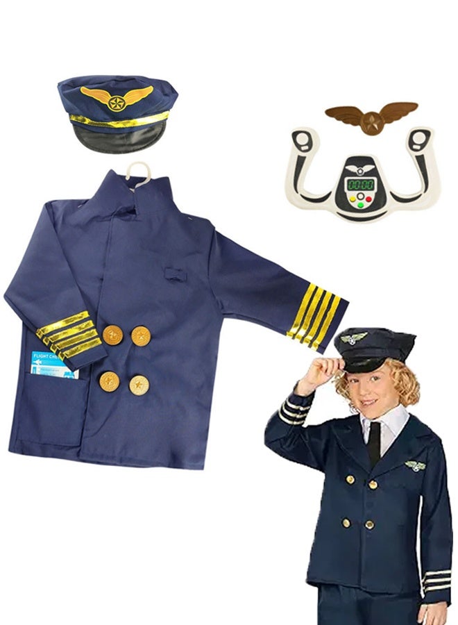 زي الطيار الموحد للأطفال مجموعة لعب الأدوار - كوسبلاي طيار واقعي للفتيان والبنات 3-12 سنة ، زي يوم المهنة / هالوين / حفلة عيد الميلاد - Image 1